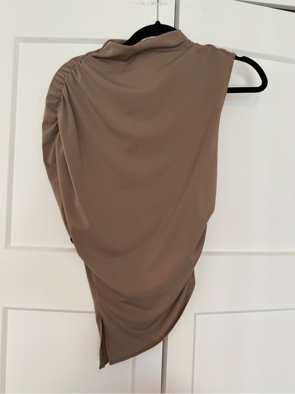 H&M Asymmetrical Draped Blouse in Taupe Brown